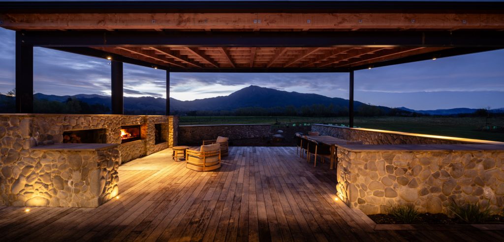 Outdoor Fireplace and Mt Peel
